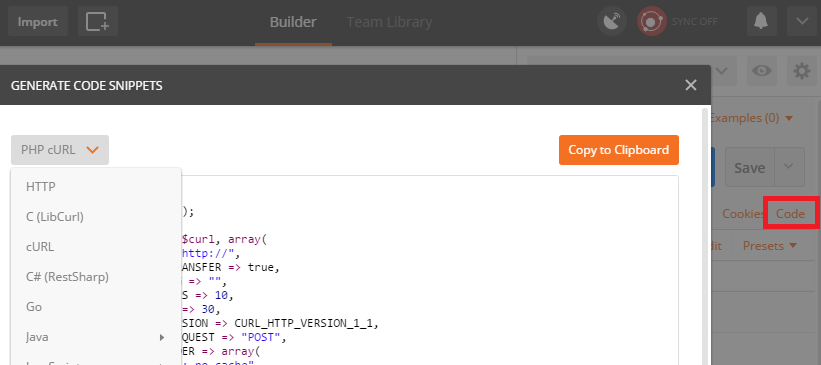 Postman Code Generation